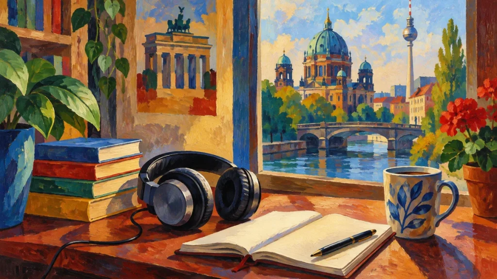 Painted illustration for The Best Podcasts to Learn German(Beginners to Advanced Level)