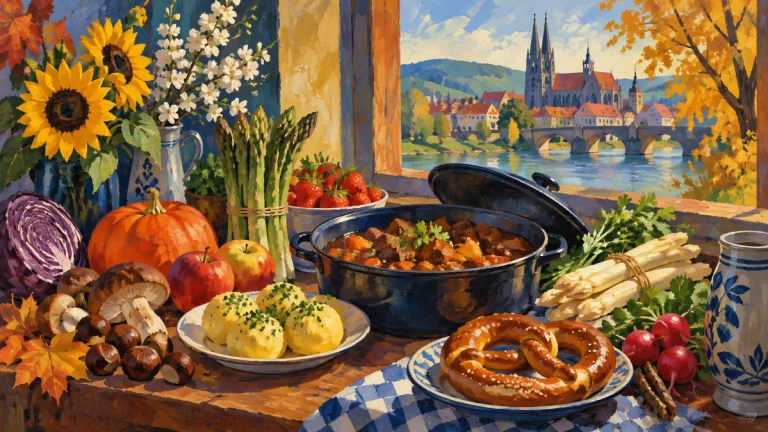 Painted illustration for German Cuisine by Season: What to Expect, What German Food to Try?